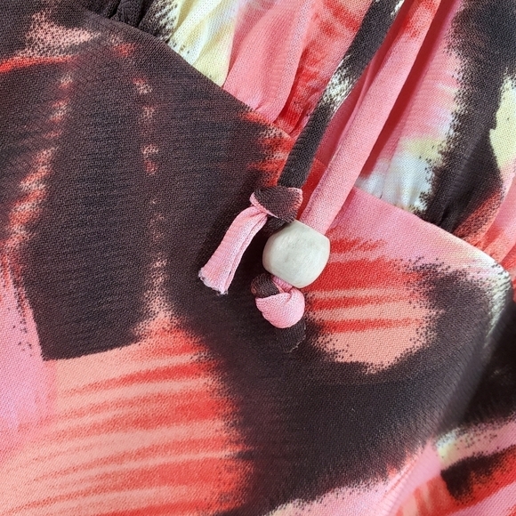 Vtg Judy Knapp Floral Top Blouse sz L California Orange Pink Stretch Y2K Autumn - Picture 7 of 8